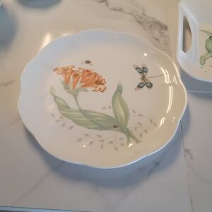 Lenox Butterfly MeadowFloral White Porcelain Small Serving  Plate
